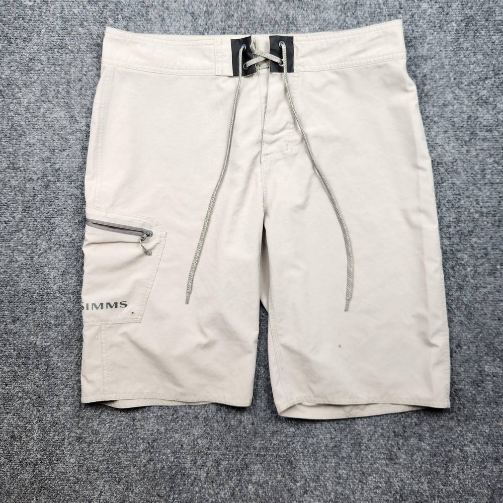 Simms Fishing Shorts Mens 32 Beige Cargo Drawstring Pocket Outdoor Hiking